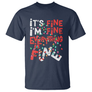 Funny Christmas T Shirt It's Fine I'm Fine Everthing Is Fine Xmas Lights TS02 Navy Printyourwear