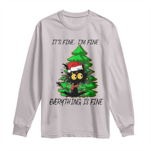 Black Cat Christmas Long Sleeve Shirt It's Fine I'm Fine Everthing Is Fine Funny Xmas TS02 Ice Gray Print Your Wear