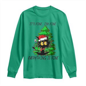 Black Cat Christmas Long Sleeve Shirt It's Fine I'm Fine Everthing Is Fine Funny Xmas TS02 Irish Green Print Your Wear