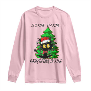 Black Cat Christmas Long Sleeve Shirt It's Fine I'm Fine Everthing Is Fine Funny Xmas TS02 Light Pink Print Your Wear