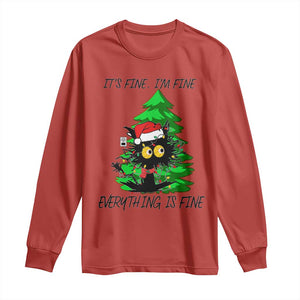 Black Cat Christmas Long Sleeve Shirt It's Fine I'm Fine Everthing Is Fine Funny Xmas TS02 Red Print Your Wear