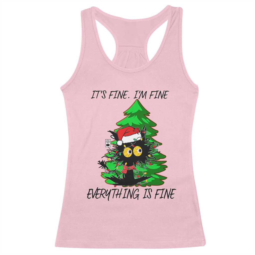 Black Cat Christmas Racerback Tank Top It's Fine I'm Fine Everthing Is Fine Funny Xmas TS02 Light Pink Print Your Wear