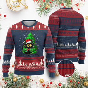 Black Cat Christmas Ugly Christmas Sweater It's Fine I'm Fine Everthing Is Fine Funny Xmas TS02 Burgundy Print Your Wear
