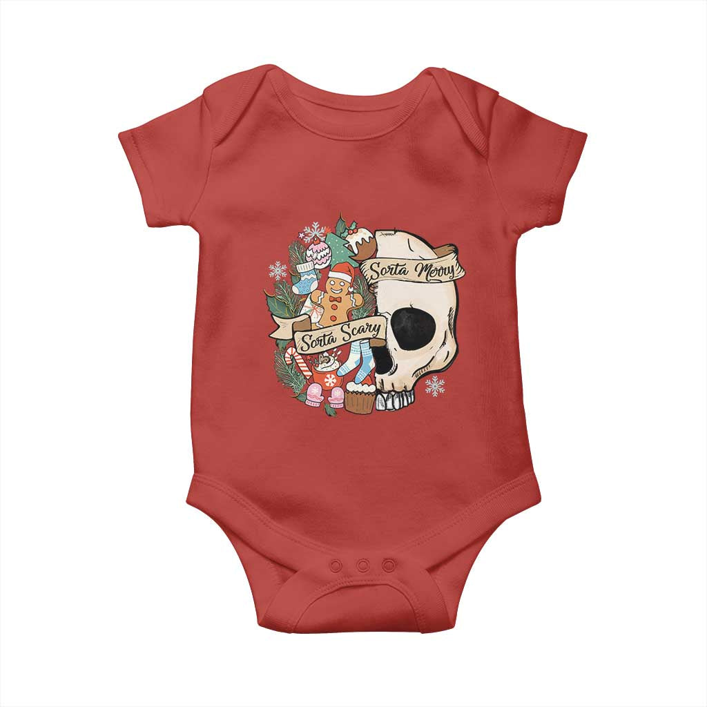 Skull Christmas Baby Onesie Sorta Scary Sorta Merry TS02 Red Print Your Wear