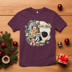 Skull Christmas T Shirt Sorta Scary Sorta Merry TS02 Maroon Printyourwear