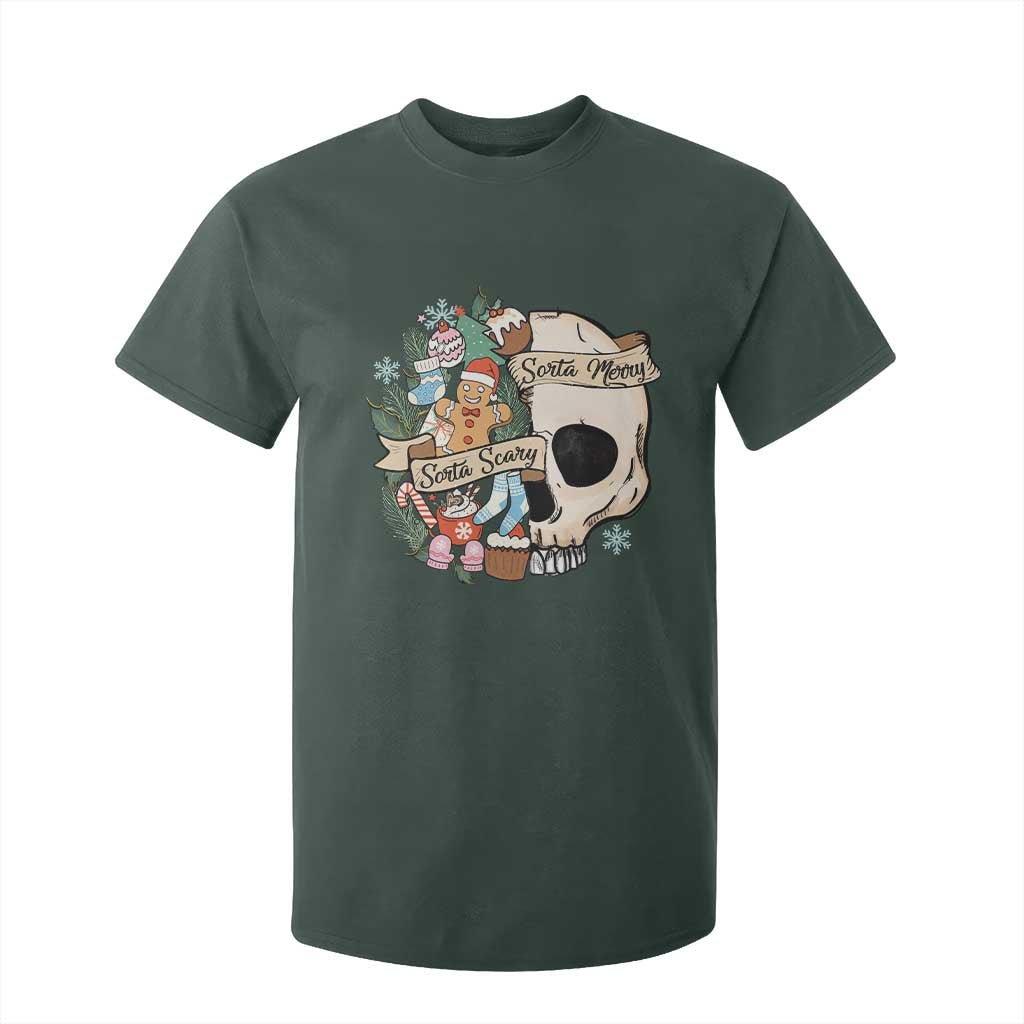 Skull Christmas T Shirt For Kid Sorta Scary Sorta Merry TS02 Dark Forest Green Print Your Wear