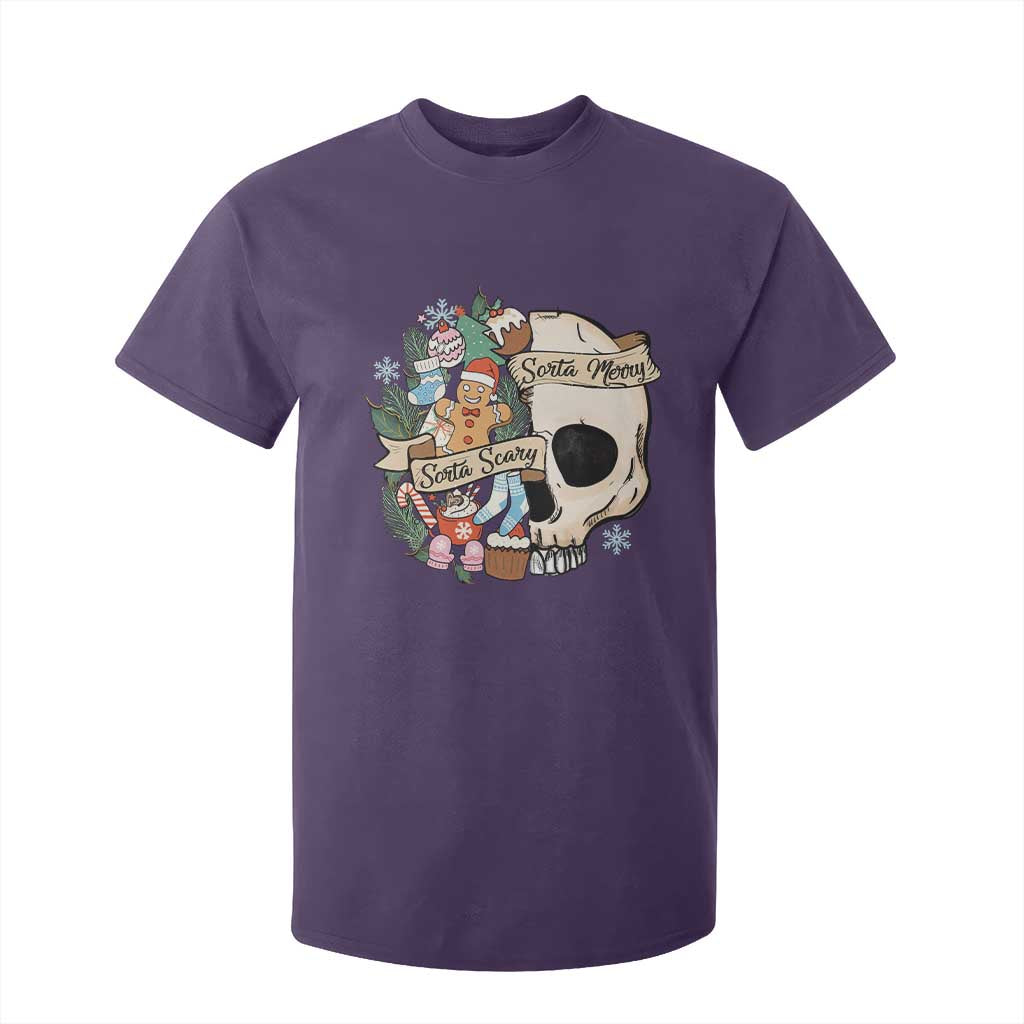 Skull Christmas T Shirt For Kid Sorta Scary Sorta Merry TS02 Purple Print Your Wear