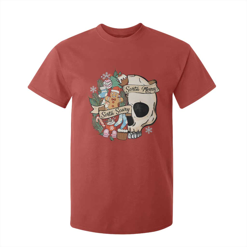 Skull Christmas T Shirt For Kid Sorta Scary Sorta Merry TS02 Red Print Your Wear