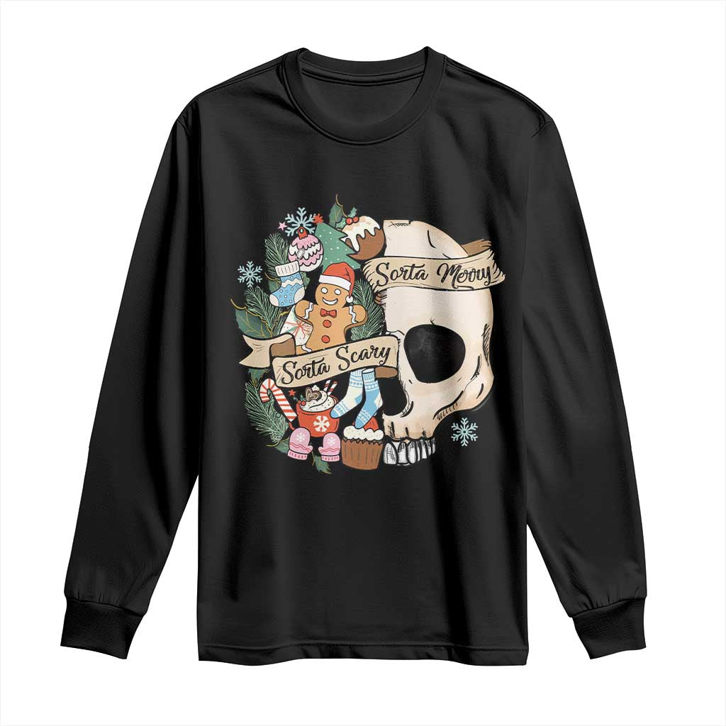 Skull Christmas Long Sleeve Shirt Sorta Scary Sorta Merry TS02 Black Print Your Wear