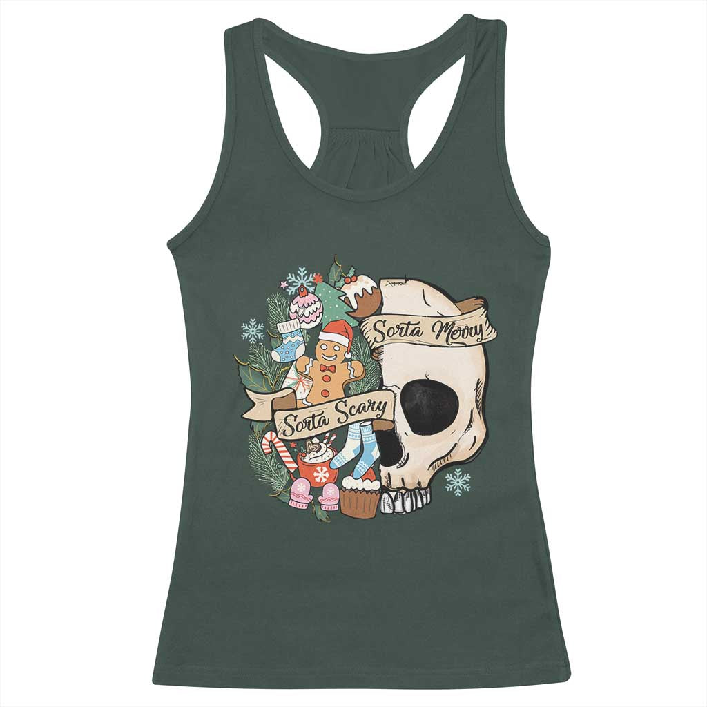 Skull Christmas Racerback Tank Top Sorta Scary Sorta Merry TS02 Dark Forest Green Print Your Wear