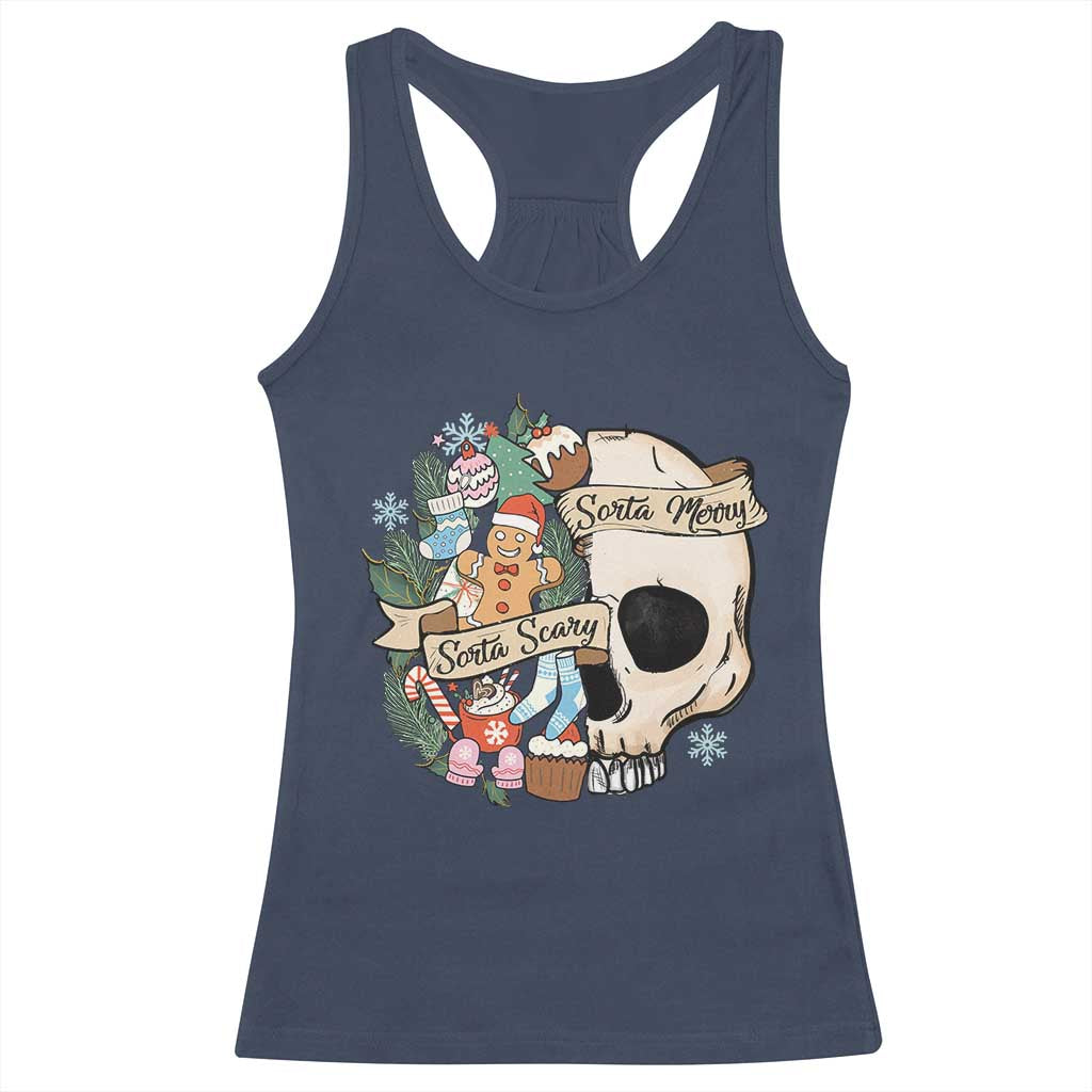 Skull Christmas Racerback Tank Top Sorta Scary Sorta Merry TS02 Navy Print Your Wear