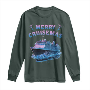 Christmas Cruise Long Sleeve Shirt Merry Cruisemas Xmas Family Trip Reunion TS02 Dark Forest Green Print Your Wear