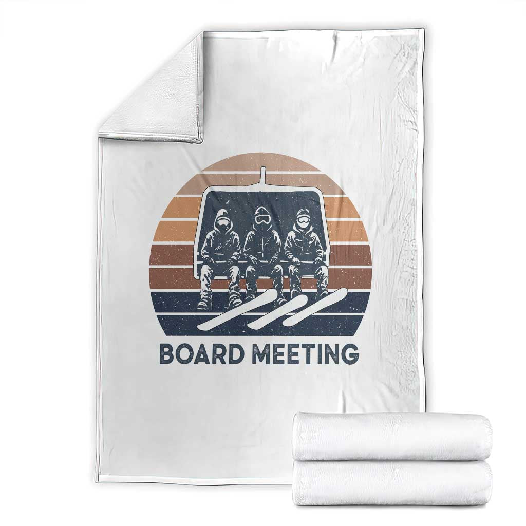 Funny Snowboarding Board Meeting Throw Blanket Retro Chairlift Snowboarders Powder Junkies TS02 White Print Your Wear