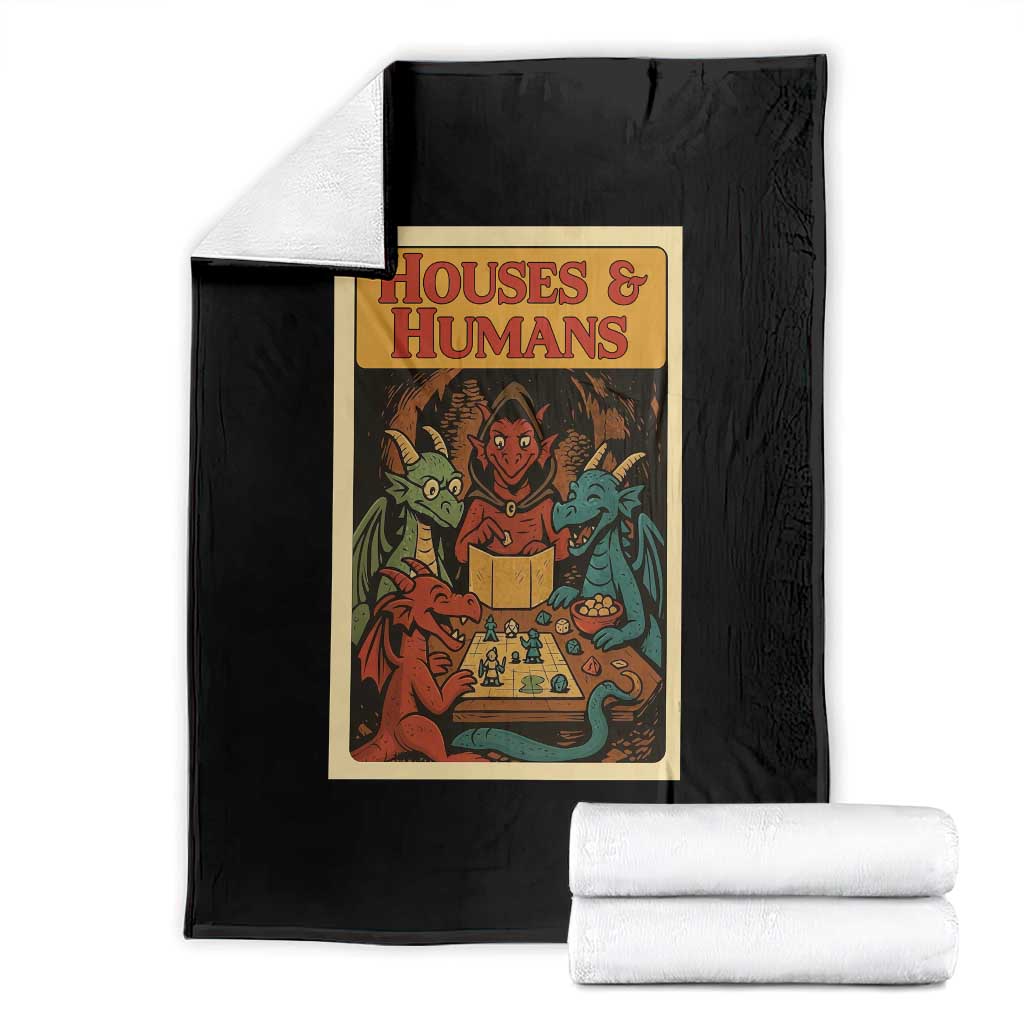 Houses and Humans Fantasy Tabletop Game Throw Blanket Retro RPG Dragons Board Game Roleplay Fans TS02 Black Print Your Wear