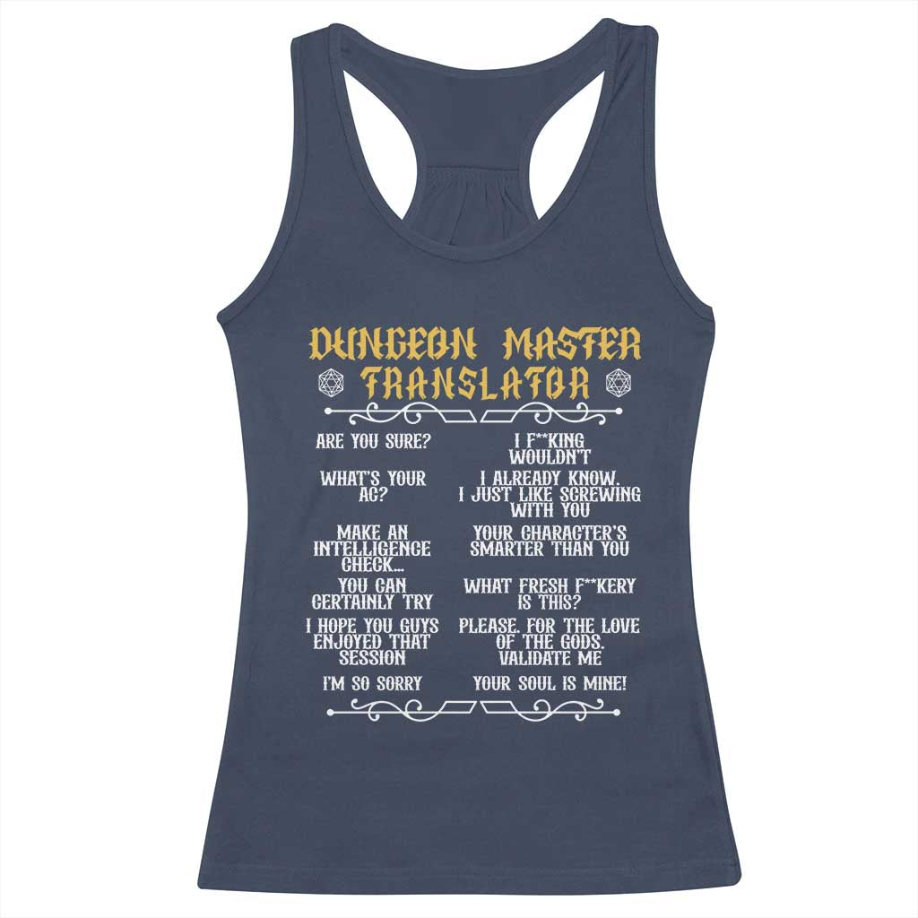 Dungeon Master Translator RPG Humor Racerback Tank Top Sarcastic Tabletop Roleplay Game Masters and Players TS02 Navy Print Your Wear