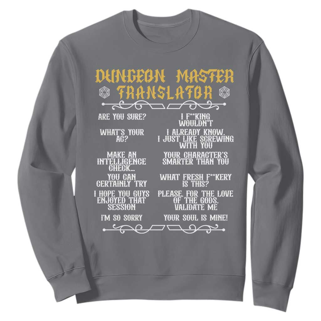 Dungeon Master Translator RPG Humor Sweatshirt Sarcastic Tabletop Roleplay Game Masters and Players TS02 Charcoal Print Your Wear