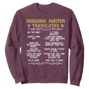 Dungeon Master Translator RPG Humor Sweatshirt Sarcastic Tabletop Roleplay Game Masters and Players TS02 Maroon Print Your Wear
