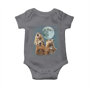 Funny Three Groundhog Meme Baby Onesie Woodchucks Under The Moon TS02 Charcoal Print Your Wear