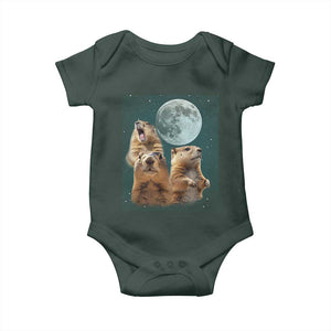 Funny Three Groundhog Meme Baby Onesie Woodchucks Under The Moon TS02 Dark Forest Green Print Your Wear