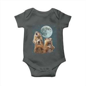 Funny Three Groundhog Meme Baby Onesie Woodchucks Under The Moon TS02 Dark Heather Print Your Wear