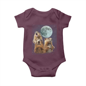 Funny Three Groundhog Meme Baby Onesie Woodchucks Under The Moon TS02 Maroon Print Your Wear