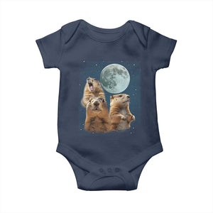 Funny Three Groundhog Meme Baby Onesie Woodchucks Under The Moon TS02 Navy Print Your Wear