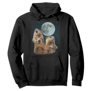 Funny Three Groundhog Meme Hoodie Woodchucks Under The Moon TS02 Black Print Your Wear