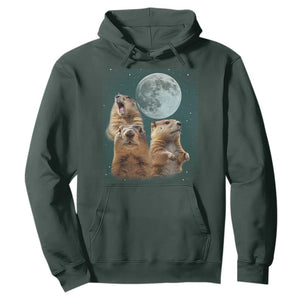 Funny Three Groundhog Meme Hoodie Woodchucks Under The Moon TS02 Dark Forest Green Print Your Wear