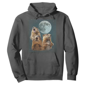 Funny Three Groundhog Meme Hoodie Woodchucks Under The Moon TS02 Dark Heather Print Your Wear