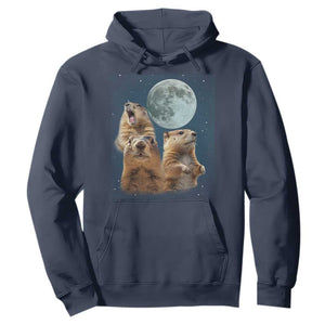 Funny Three Groundhog Meme Hoodie Woodchucks Under The Moon TS02 Navy Print Your Wear