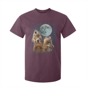 Funny Three Groundhog Meme T Shirt For Kid Woodchucks Under The Moon TS02 Maroon Print Your Wear