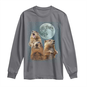 Funny Three Groundhog Meme Long Sleeve Shirt Woodchucks Under The Moon TS02 Charcoal Print Your Wear