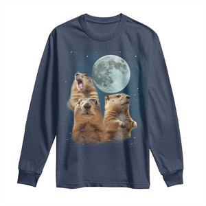 Funny Three Groundhog Meme Long Sleeve Shirt Woodchucks Under The Moon TS02 Navy Print Your Wear