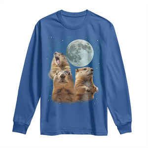 Funny Three Groundhog Meme Long Sleeve Shirt Woodchucks Under The Moon TS02 Royal Blue Print Your Wear