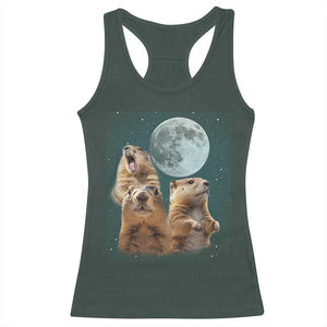 Funny Three Groundhog Meme Racerback Tank Top Woodchucks Under The Moon TS02 Dark Forest Green Print Your Wear