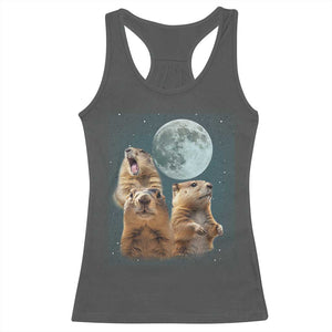 Funny Three Groundhog Meme Racerback Tank Top Woodchucks Under The Moon TS02 Dark Heather Print Your Wear