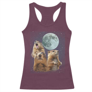 Funny Three Groundhog Meme Racerback Tank Top Woodchucks Under The Moon TS02 Maroon Print Your Wear