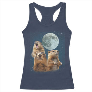 Funny Three Groundhog Meme Racerback Tank Top Woodchucks Under The Moon TS02 Navy Print Your Wear