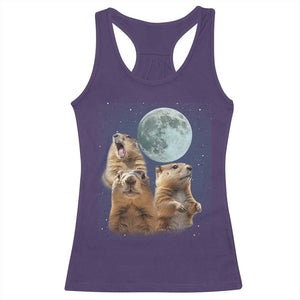 Funny Three Groundhog Meme Racerback Tank Top Woodchucks Under The Moon TS02 Purple Print Your Wear