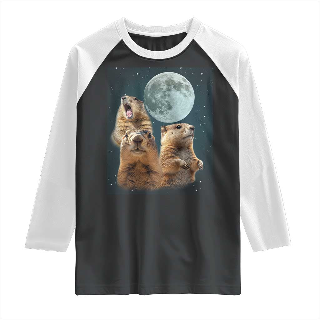 Funny Groundhog Meme Raglan Shirt Woodchucks Under The Moon TS02 Black White Print Your Wear