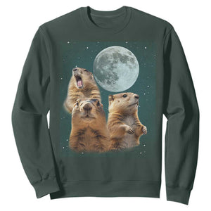 Funny Three Groundhog Meme Sweatshirt Woodchucks Under The Moon TS02 Dark Forest Green Print Your Wear