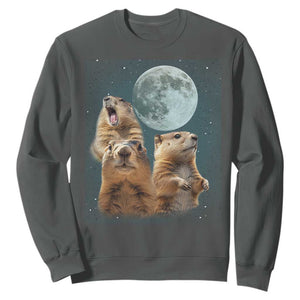 Funny Three Groundhog Meme Sweatshirt Woodchucks Under The Moon TS02 Dark Heather Print Your Wear