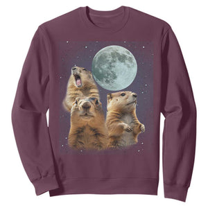 Funny Three Groundhog Meme Sweatshirt Woodchucks Under The Moon TS02 Maroon Print Your Wear