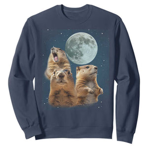 Funny Three Groundhog Meme Sweatshirt Woodchucks Under The Moon TS02 Navy Print Your Wear