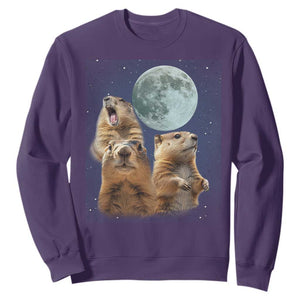 Funny Three Groundhog Meme Sweatshirt Woodchucks Under The Moon TS02 Purple Print Your Wear