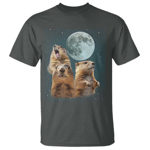 Funny Three Groundhog Meme T Shirt Woodchucks Under The Moon TS02 Dark Heather Print Your Wear