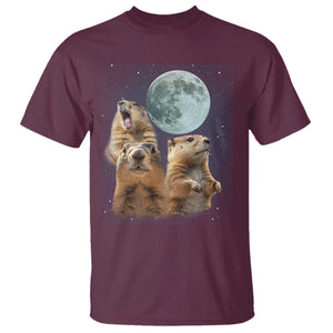 Funny Three Groundhog Meme T Shirt Woodchucks Under The Moon TS02 Maroon Print Your Wear