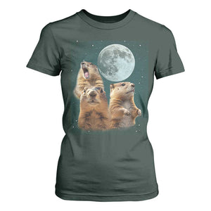 Funny Three Groundhog Meme T Shirt For Women Woodchucks Under The Moon TS02 Dark Forest Green Print Your Wear