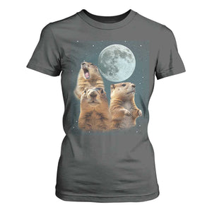 Funny Three Groundhog Meme T Shirt For Women Woodchucks Under The Moon TS02 Dark Heather Print Your Wear