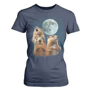 Funny Three Groundhog Meme T Shirt For Women Woodchucks Under The Moon TS02 Navy Print Your Wear